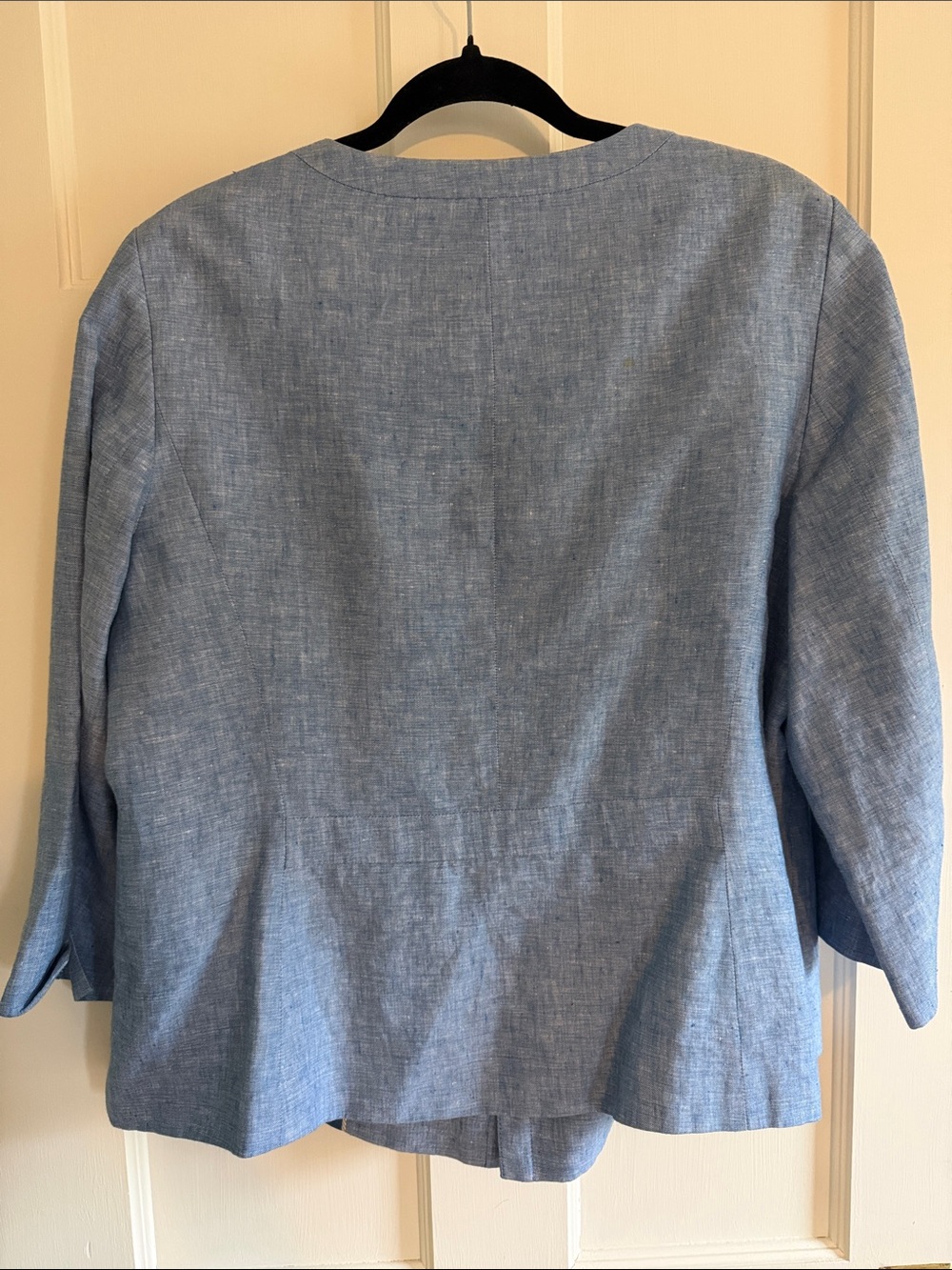 🪻Talbots Woman blue linen open front jacket with 3/4 sleeves. Size 14W. - Picture 2 of 11